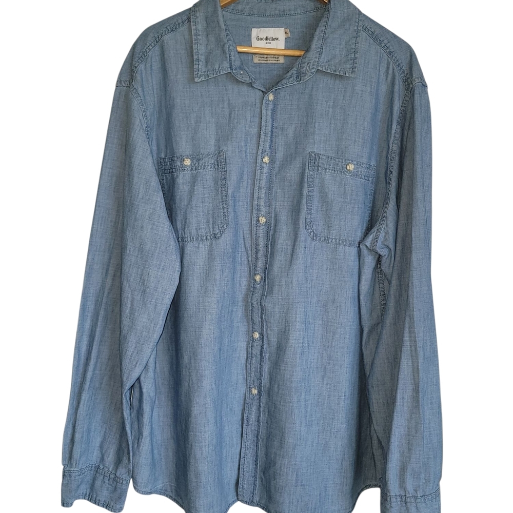 XXL Men's Long Sleeve 100% Cotton Denim Button-Down Shirt